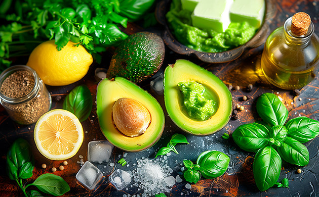 Ингредиенты для соуса из авокадо Подготовка компонентов для соуса