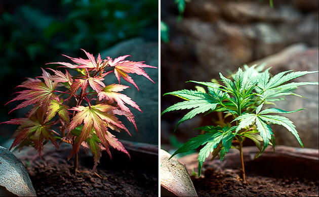 Конопля среди декоративных растений с похожими листьями