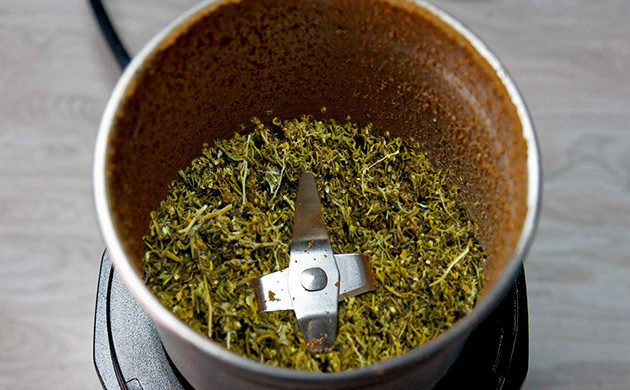 Измельчение шишек в кофемолке